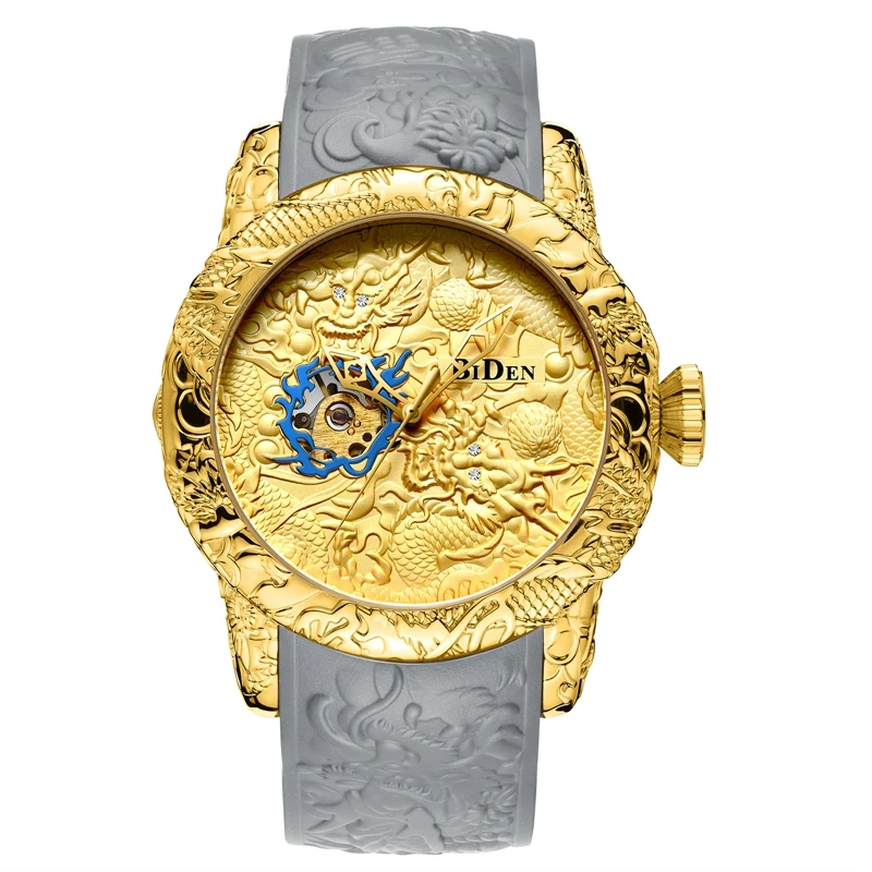 Black Men's Watches: Luxury 3D Engraved Dragon Relogio Masculino