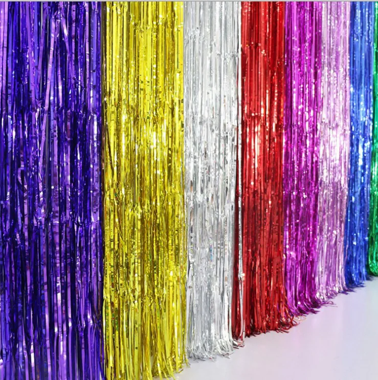 YANGYUE Foil Curtains Fringe Curtains Tinsel Backdrop Metallic Curtains for Birthday Wedding Party Photo Booth Decorations