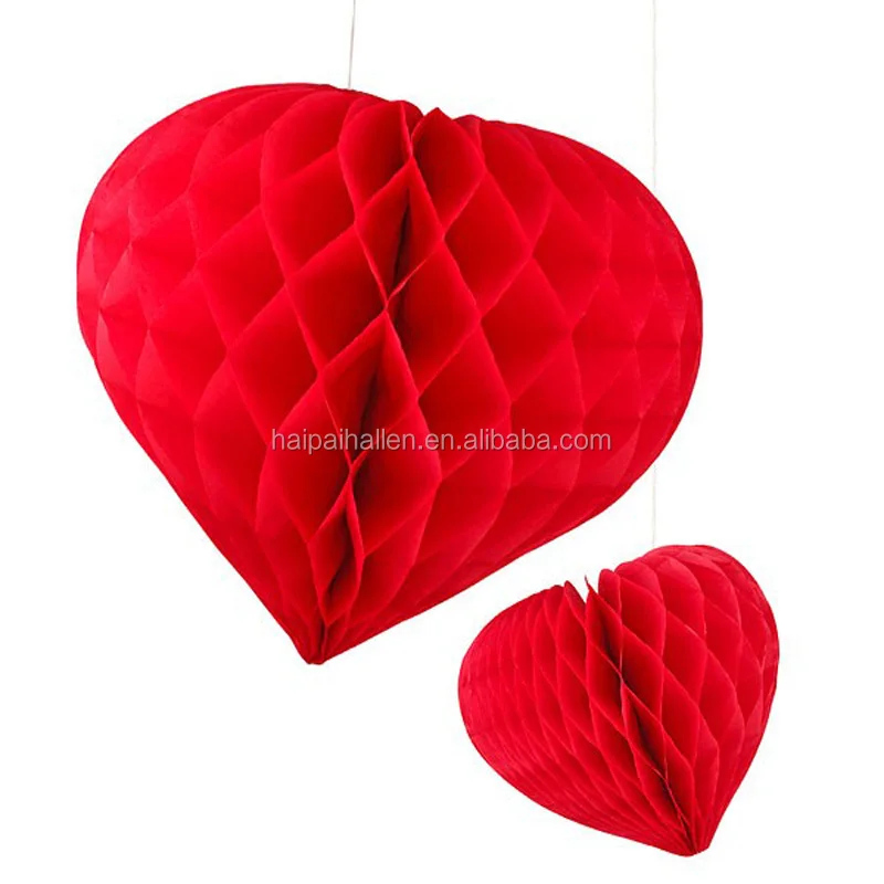 バレンタインデーのための赤いハニカムハート型のハンギングペーパーデコレーション Buy 紙ハート装飾 ティッシュペーパーハニカム装飾 手作り紙装飾 Product On Alibaba Com