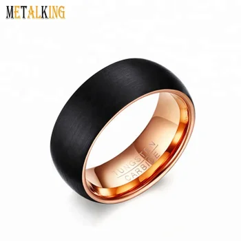 8mm Two Tone Tungsten Carbide Ring Black and Rose Gold Brushed Finished Domed Comfort Fit