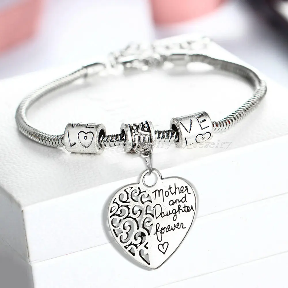 Whole 2017 Heart Bracelet Silver Plated Love Between Mother And B1207
