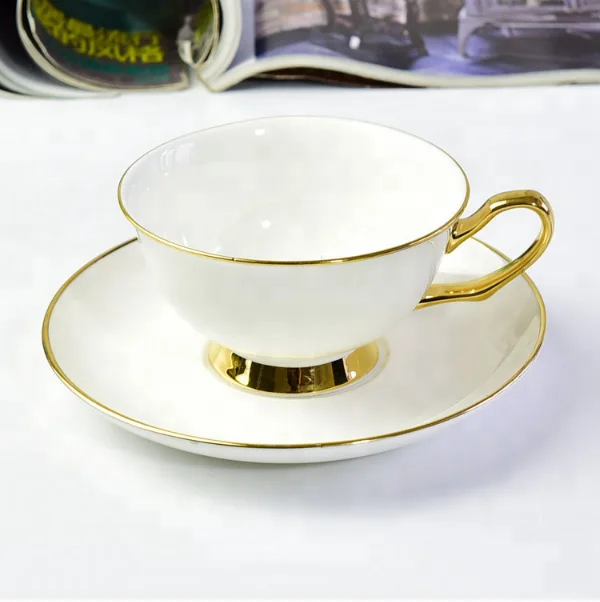Gift box,Tea Cups Set for Home and Office ADDTREE Forest Series 100% Handmade White Porcelain Gold Marble Tea Service Set,Tea Cup and Saucer Set Service for 6（4 OZ）,Sugar Set 