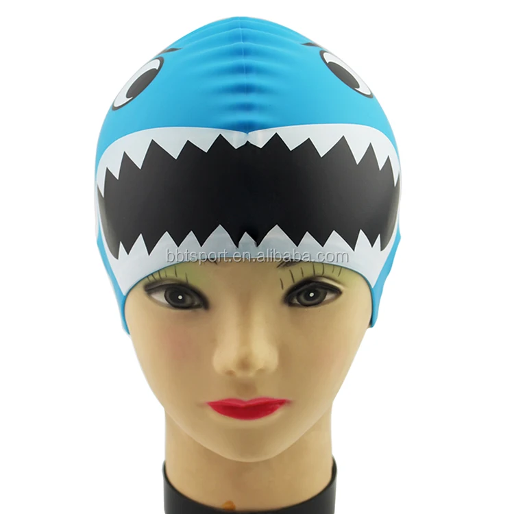 Bonnet De Bain Enfant Motif Requin - Polyester élastique, Diamètre 21,5-30 Cm - Pour Piscine, Natation - Cadeau Garçon Ou Fille