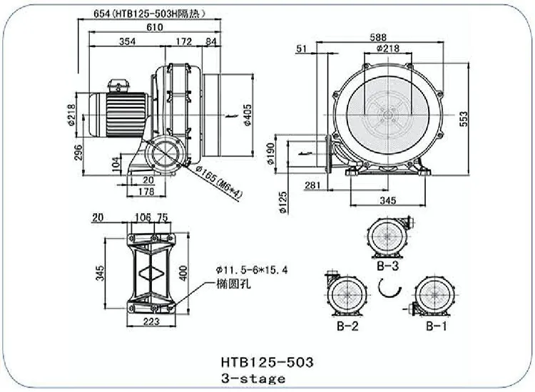 Centrifugal Extraction Blower, HTB125-503, 5HP, Aluminum, 380V - detail 6