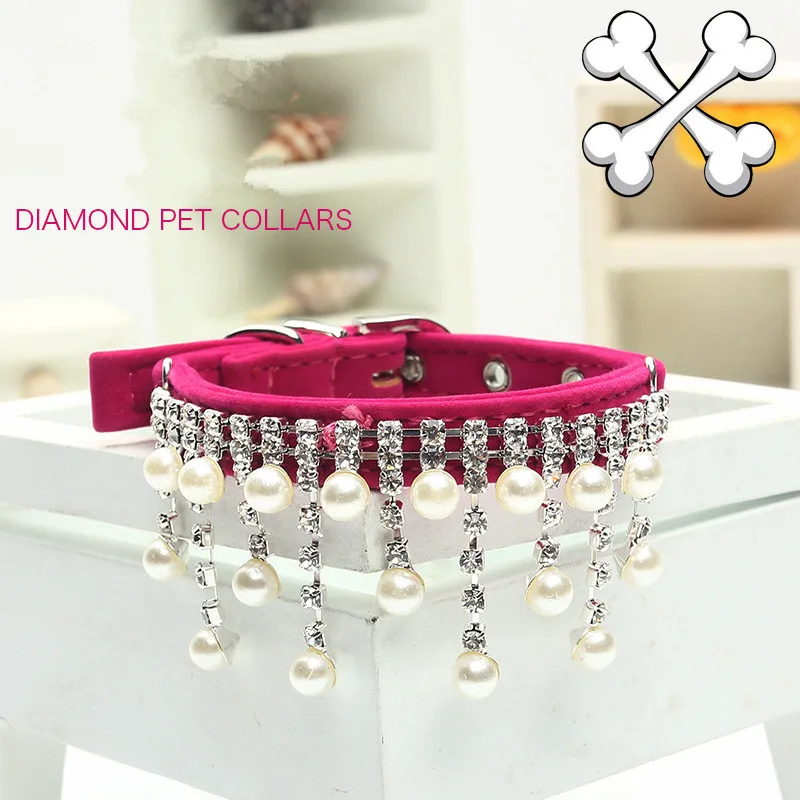 Wholesale Factory Price  Dog Collar Plastic Quality Flocking Pearl Diamond Pet Dog Cats Collar Necklace