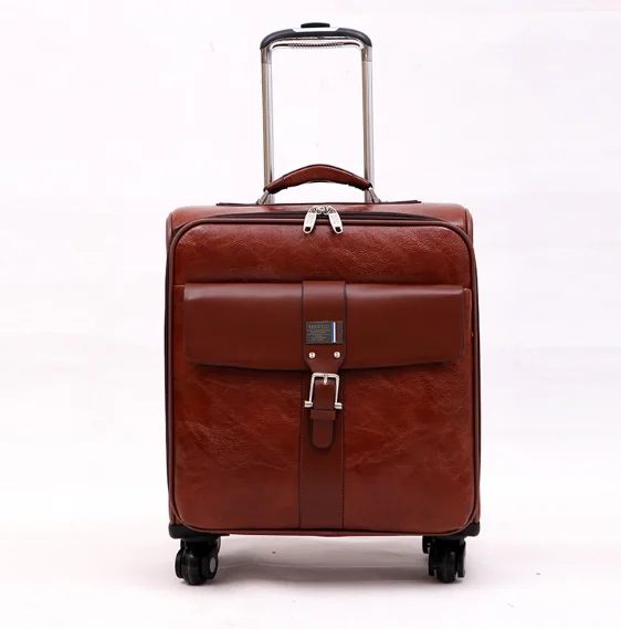 spinner Casual Genuine Leather Carry-on Business leather luggage  Suitcase Luggage