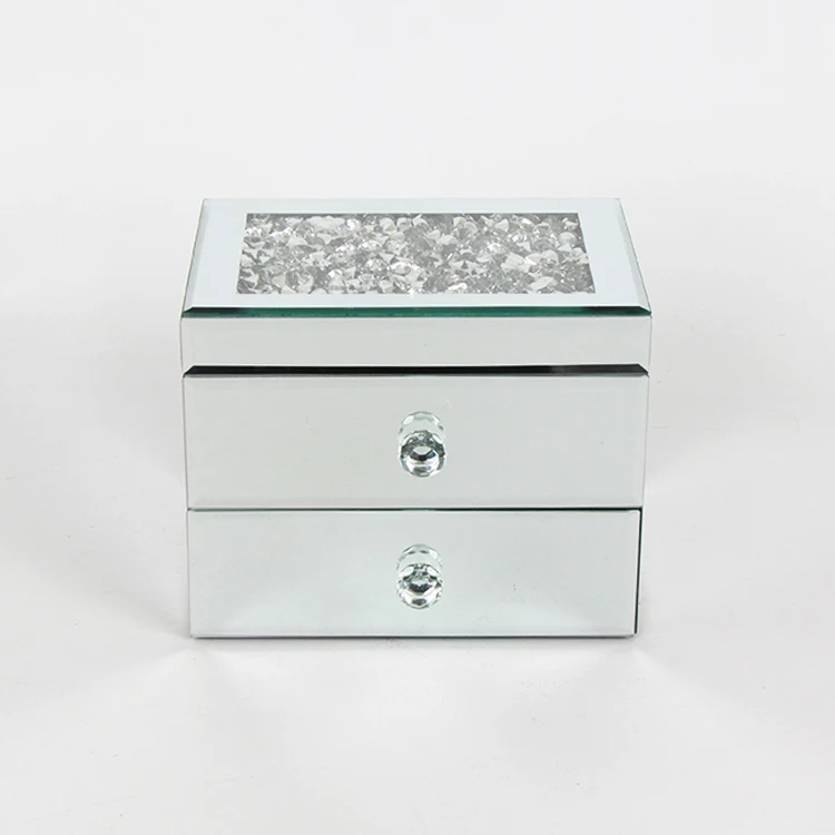 Silver Desk Tidy with Crystal Handle Mirrored Organizer