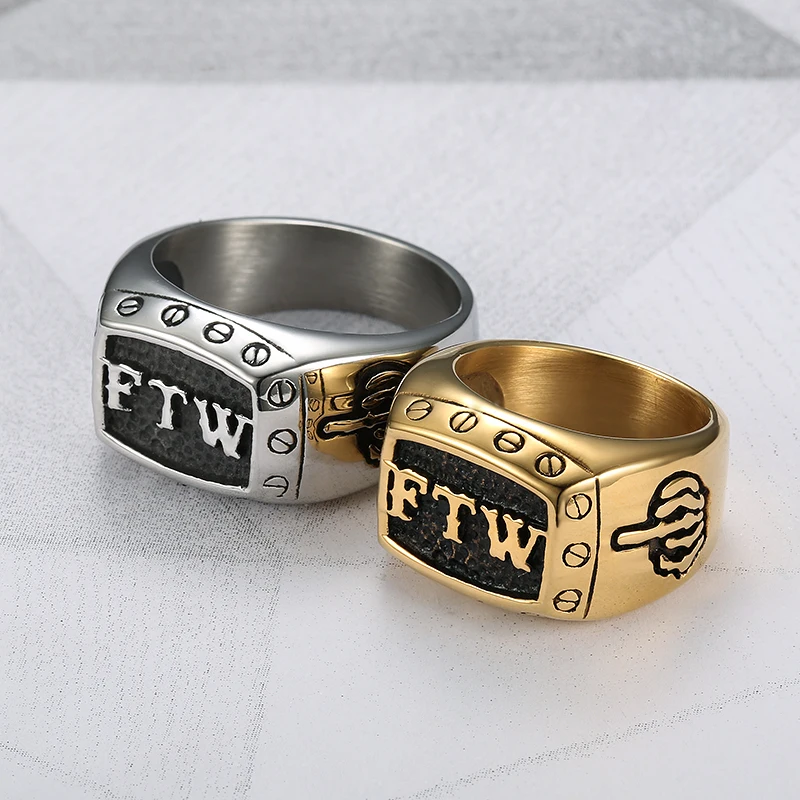 Punk 316L Stainless Steel FTW Middle Finger Motor Biker Ring