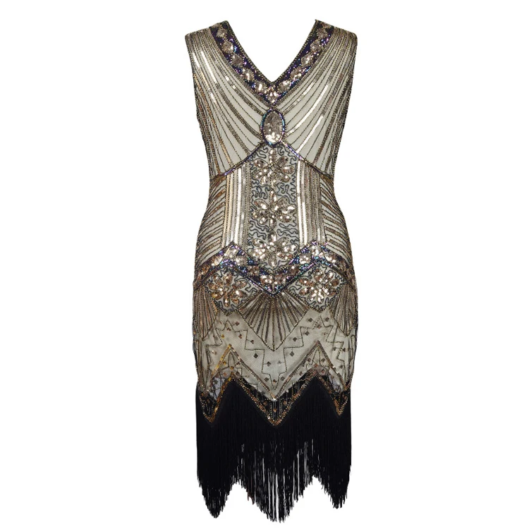 Elegant Tassels One Piece Dress,V Neck 