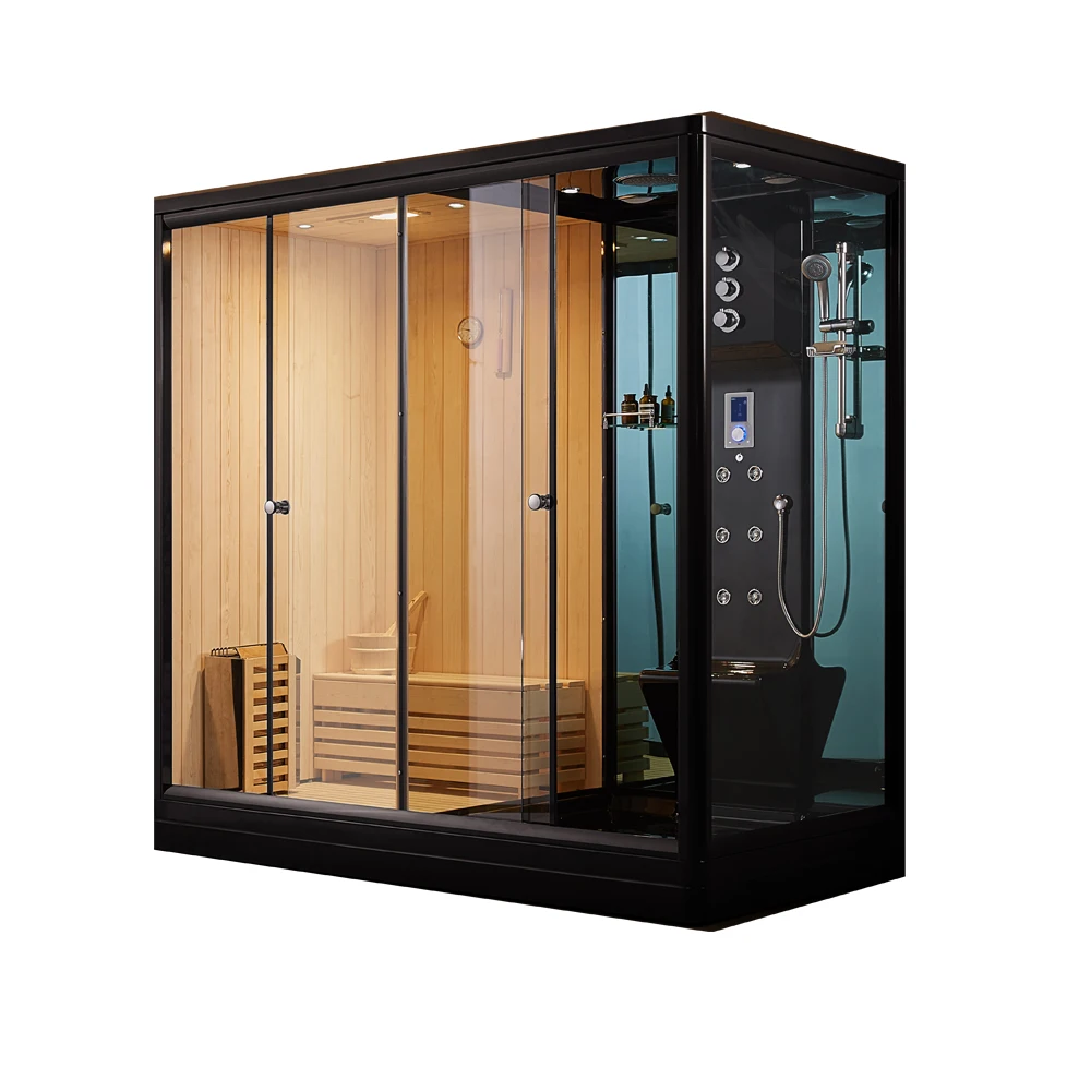 Black Steam Room with Wood Sauna Combined