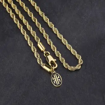 KRKC&CO Hip Hop Jewelry Wholesale 3mm 20inch 14K Gold Rope Men's Gold Chain Necklace Rapper Chain