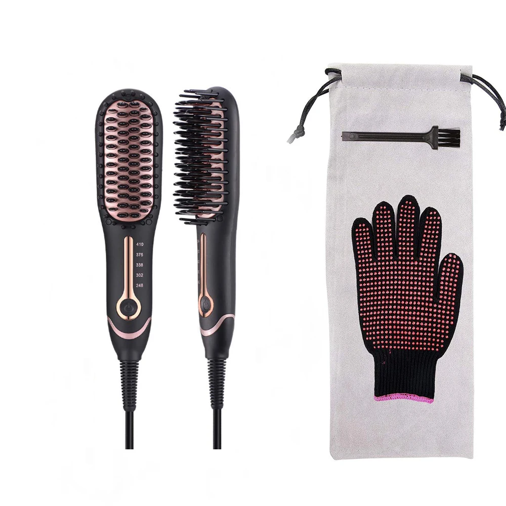 Mini Ceramic Beard Hair Straightener Brush 2 in 1 Hair Straightening Brush for Personal and Household Use