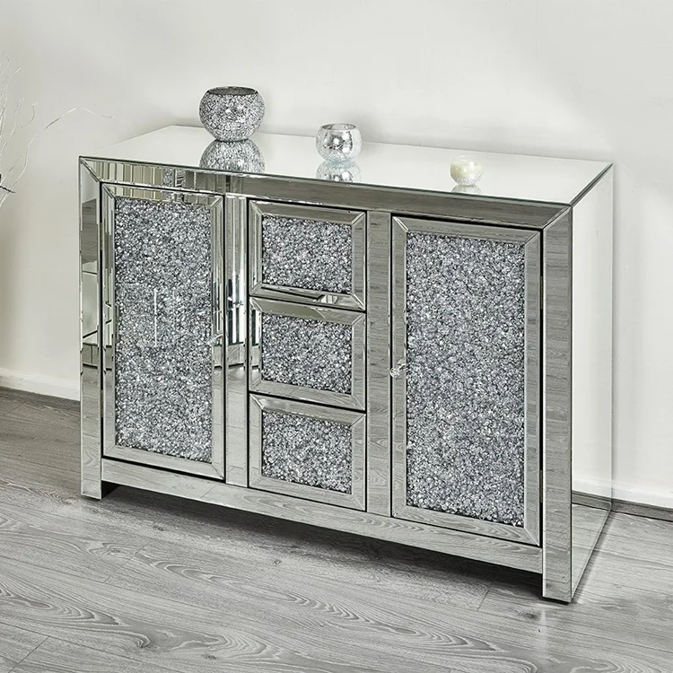 Diamond Crushed Mirrored Home Living Room Furniture Silver Sideboard Cabinet Buy Crushed Diamond Sideboard Mirrored Furniture Cabinet Home Living Room Silver Mirrored Chest Product On Alibaba Com
