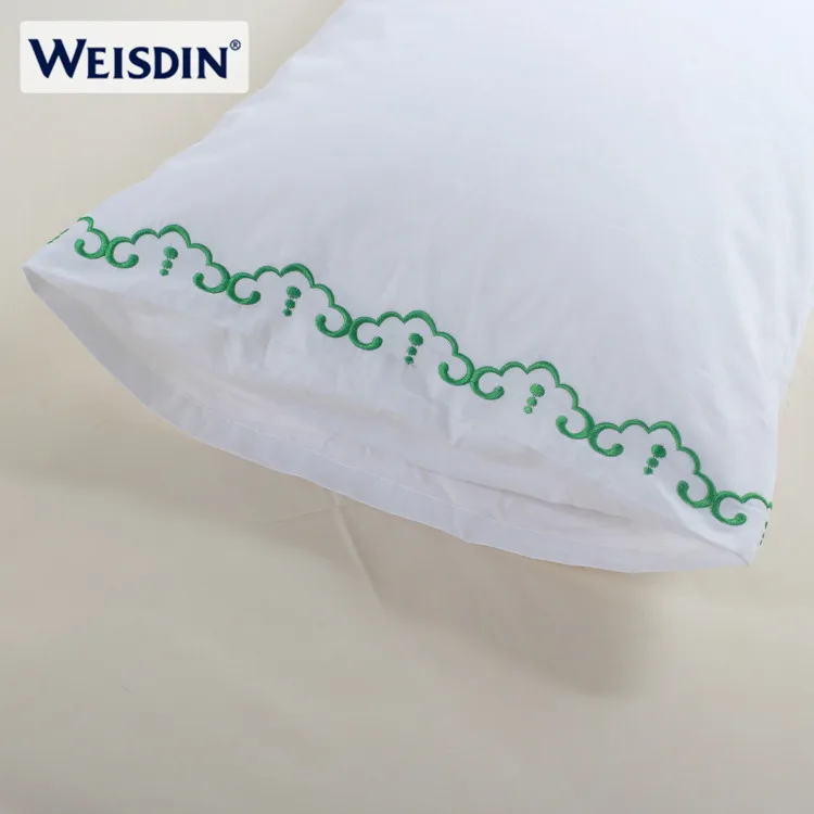 Китай поставщиков вышивка наволочка 300 нить ткань сатин белый отель custom