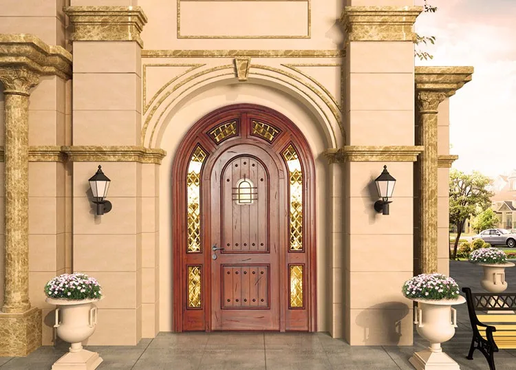 Factory Price Arch Main Gate Design Round Entry Doors With Vision Window Sidelites