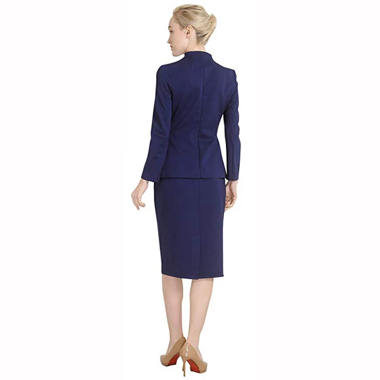 Streamline Design Slimming Two Pieces Sky Blue Skirt Suit Sets Women Lady Business Suits Elegant Formal Women Blazers