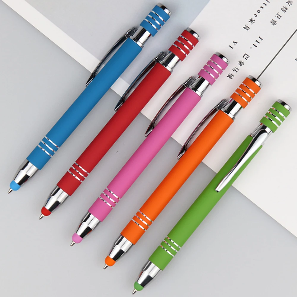 New Factory Printing Laser Logo Custom Cheap Promotional Aluminum Click Metal Soft Rubber Coated Ball Pen for Gift