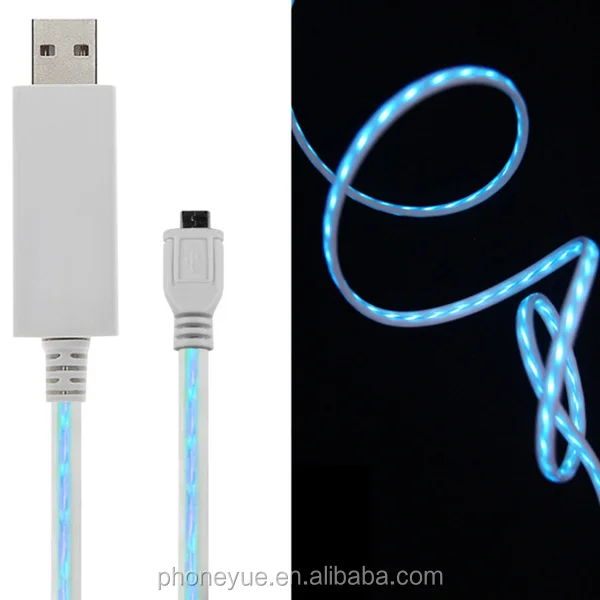 EL Glowing Flowing Visible LED Light Micro USB Cable Charger for Samsung