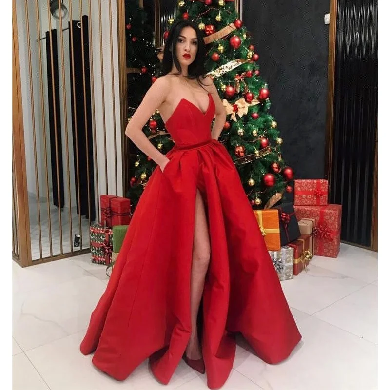 Sale Vintage Modest Fancy Prom Red Evening Dresses