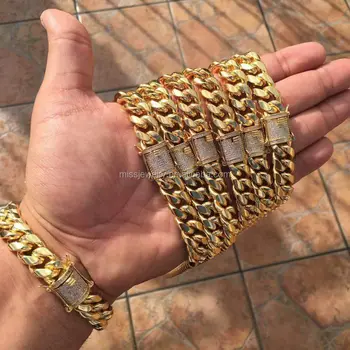 Miss Jewelry Urban Jewelry Mens 18k Gold Cuban Link Bracelet