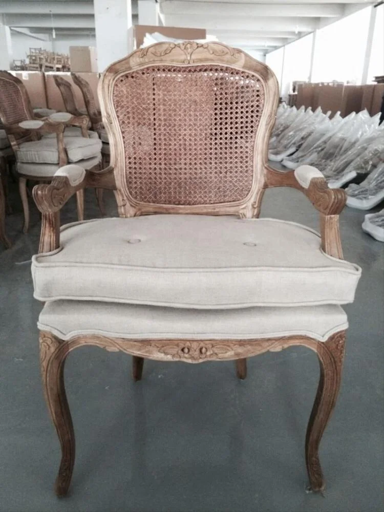 Европейский стиль столовая Античная резная деревянная королевская ткань обеденный стул