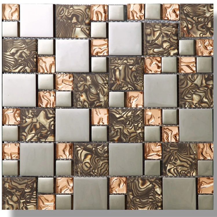 Mosaic Tile Orange Lightning Design Mixed Silver Glass Tile for Kitchen Backplash Bath Wall
