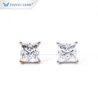 Tianyu Gems Princess cut moissanite earring pure gold material square shape diamonds earring