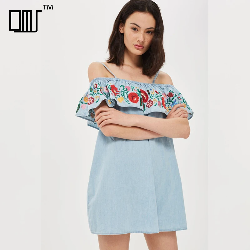 Off shoulder jeans dress Clearance