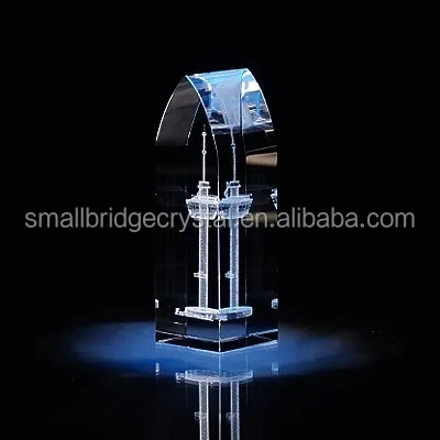 Spire shape 3d laser etched crystal with custom logo