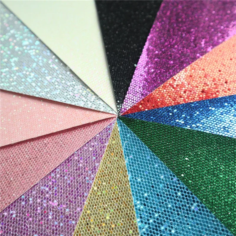 Sparkly Chunky Hexagon Mesh Synthetic Glitter Faux Leather Fabric Small Roll For Shoes Bags Bow Crafts Vinyl Material