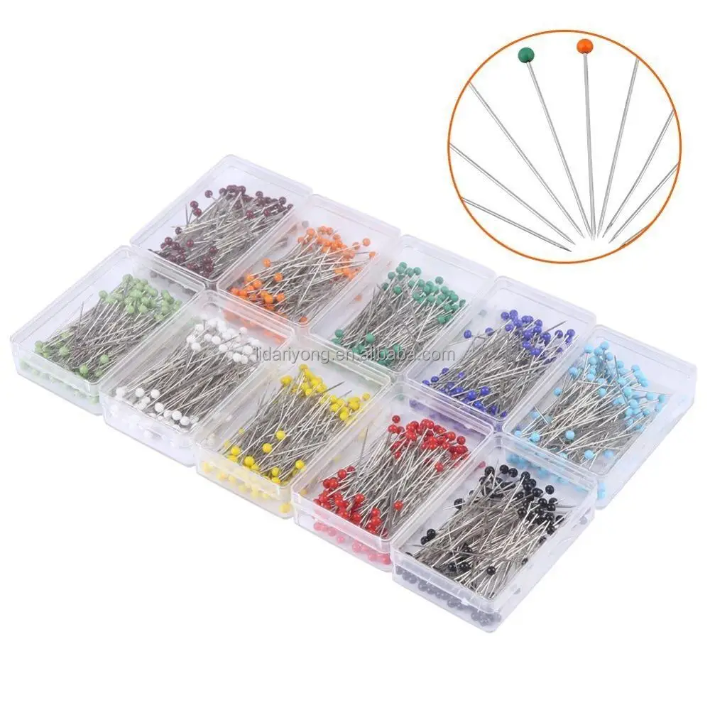 12 Colors,38mm SUBANG 1200 Pieces Sewing Pins Multicolor Pearlized Head Pins for Dressmaking Jewelry Components Flower Decoration with Transparent Cases 