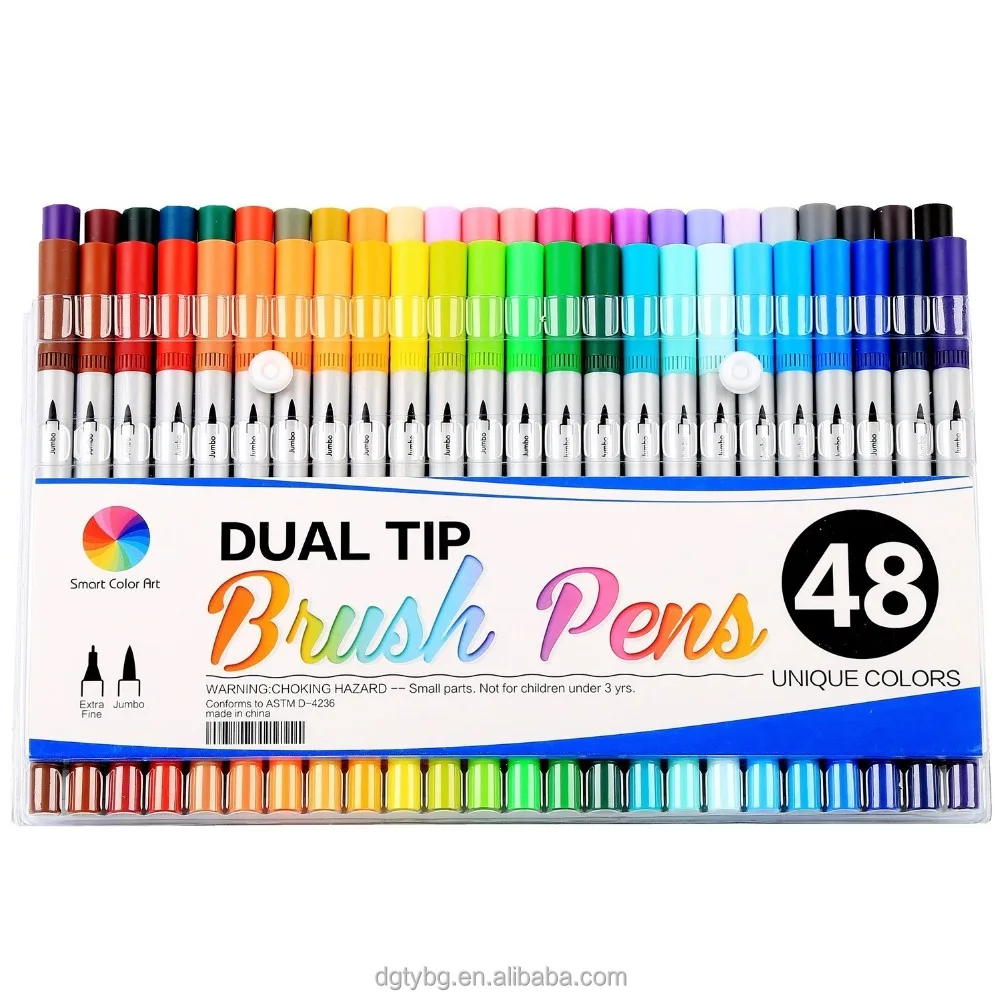 60 Colors Dual Tip Brush Pens Art Markers by Tanmit, 0.4mm Fine liners &  Brush Tip Highlighters Watercolor Pens Set with Round Case for Adult  Coloring