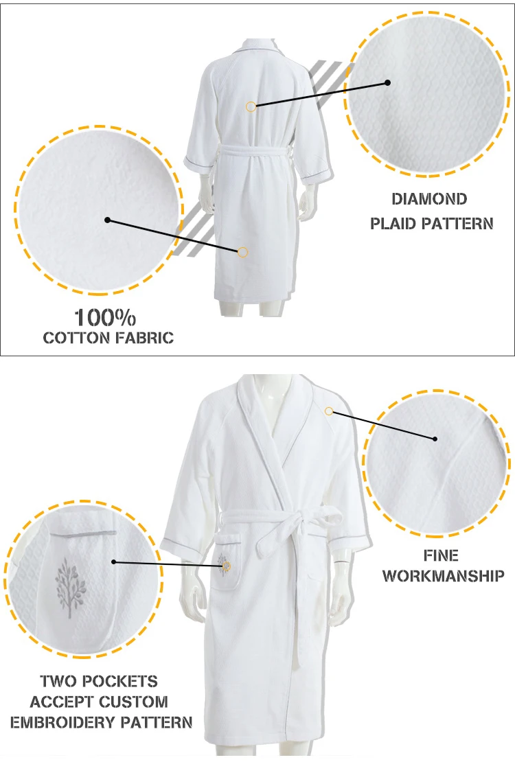Custom Logo Linen Hotel Embroidered Terry Cloth Quilted Bath Robe Women