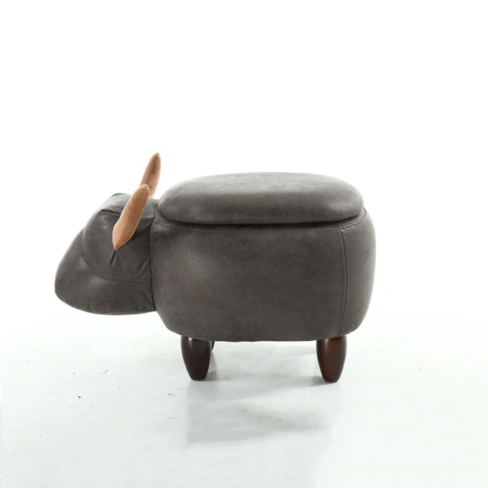 Pouf Contenitore Homcom A Forma Di Mucca – Rivestimento Sintetico Effetto Crema, Gambe In Legno, 2 In 1