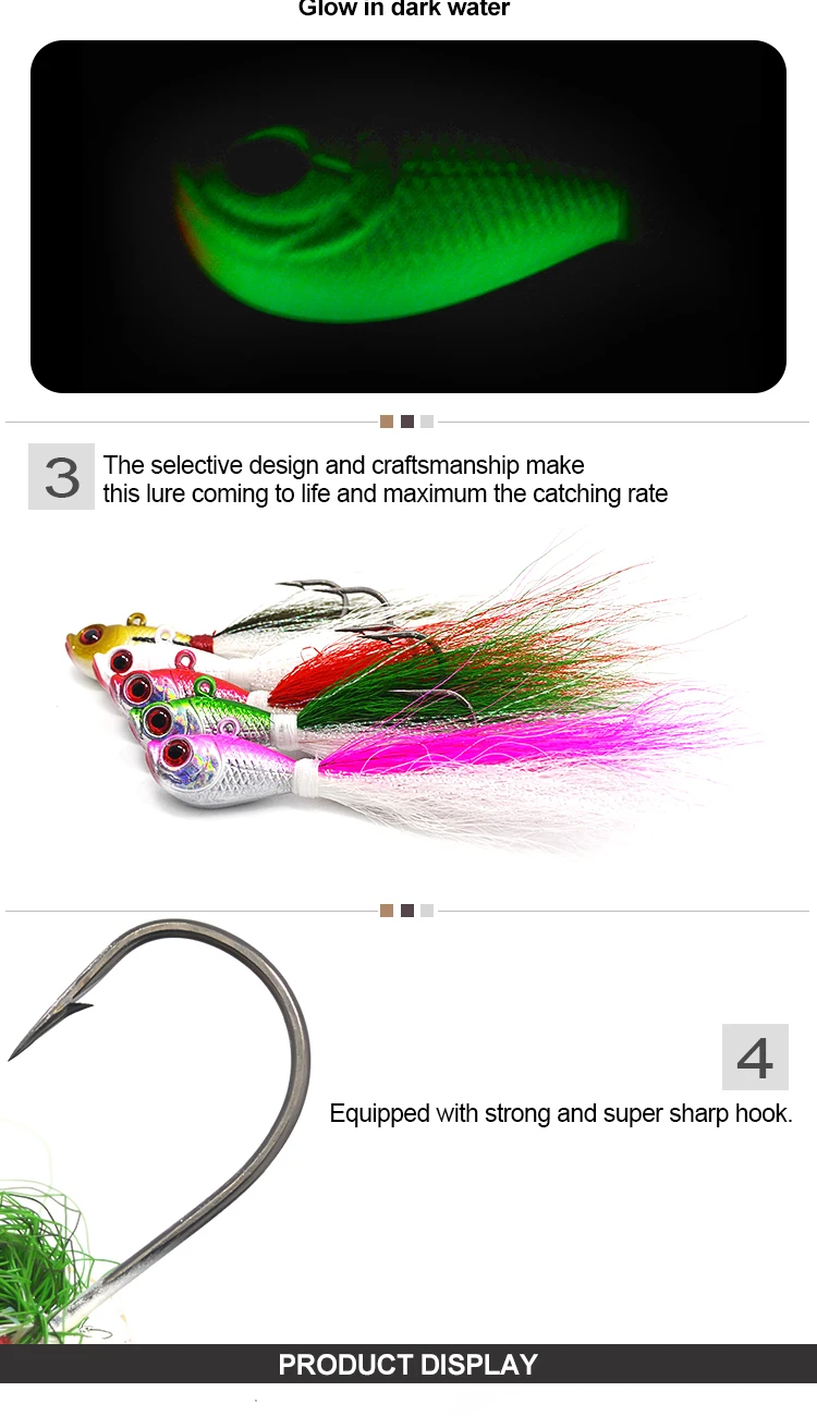 5 pièces Bucktail Jigs, Hair Jigs Head Surf Fishing Fluke Lures Appât pour la pêche en