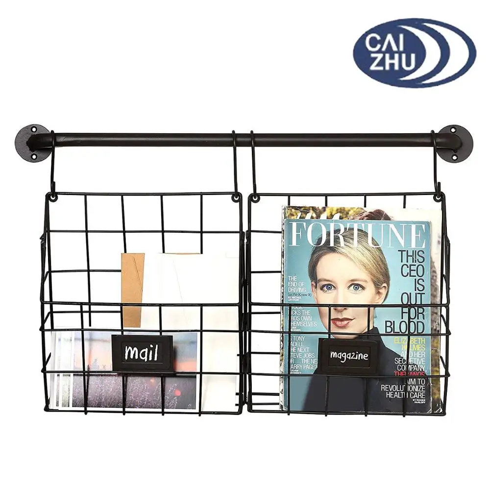 Set Of 2 Metal Wire Hanging Magazine & File Organizer Rack W/ Wall