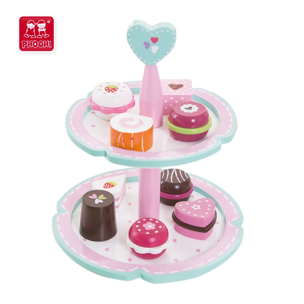 Дети Притворяться еды играть комплект формы матч деревянные стойки торта игрушка с 9 кексы