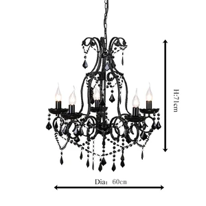 Maria Teresha 5 Arm Black Restaurant Living Room Hanging Chandelier & Pendant Lights Crystal