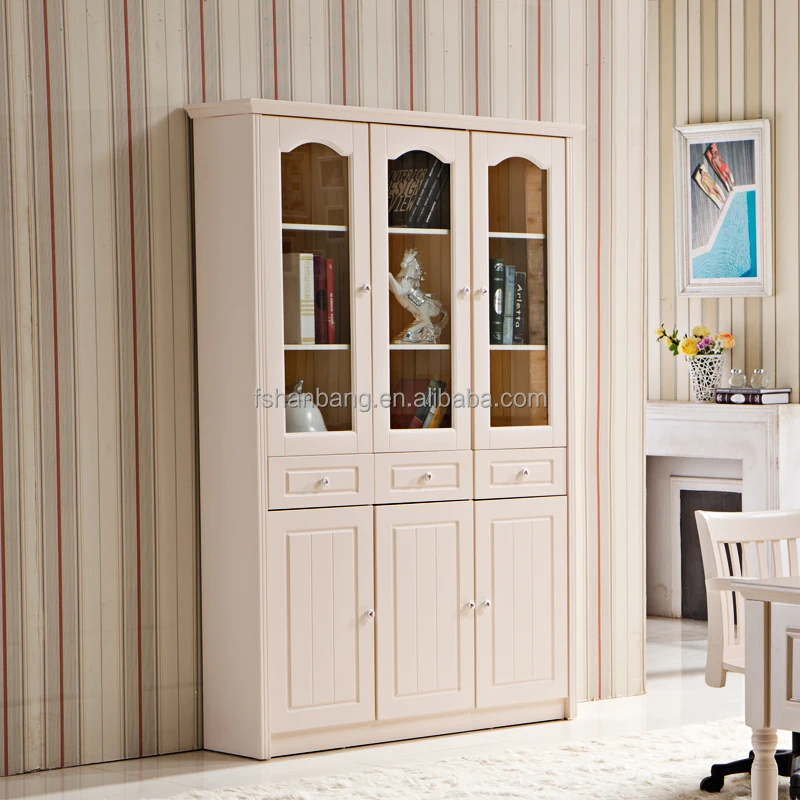 Modern White MDF Wooden Bookshelf with Glass Door Living Room Furniture for Home Office or Apartment