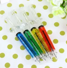 2015Creative novelty syringe particular form of stationery syringe ballpoint pen cute 0.5mm ball ammunition reload automatically