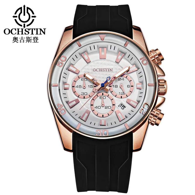 OCHSTIN 094 Chronograph Date Men Watch Top Brand Luxury  Sport Male Clock Rubber Strap Casual Wrist Quartz Mens Watches