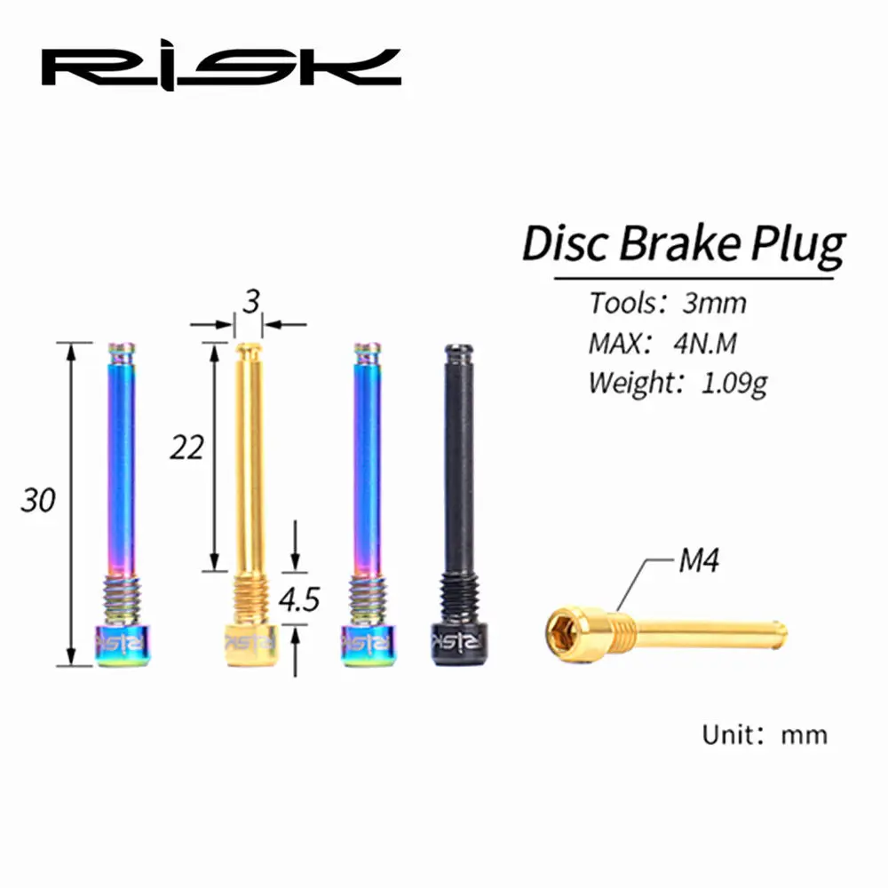 RISK 2Pcs M4x26mm Titanium Alloy Bolts Mountain Bike Oil Disc Pad TC4 Ti Screw RISK 2Pcs M4x26mm Titanium Alloy Bolts Mountain Bike Oil Disc Pad TC4 Ti Screw