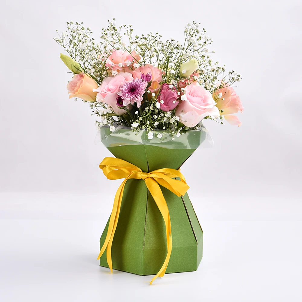 New Style High Quality Customized Paper Flower Packaging Box Bag UV Coating Embossing Matt & Glossy Lamination Folder Type