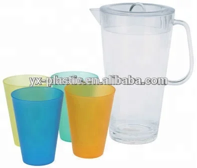 1400ml PS clear plastic water pitcher set with 4 cups