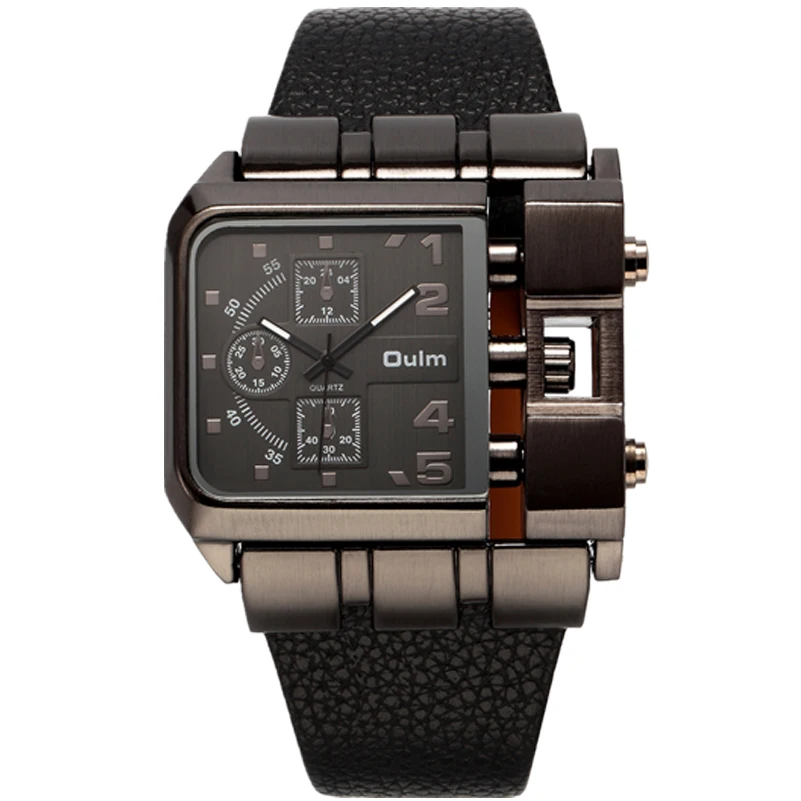 OULM Brand Original Unique Design Square Men Wristwatch Wide Big Dial Casual Leather Strap Quartz Watch Male Sport Watches