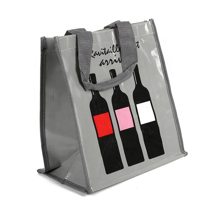 Unique Design Custom Bopp Laminated Custom Logo Printing Wine Tote Bag PP Woven Bag With Compartment details