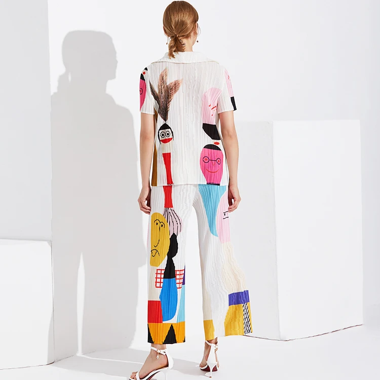 Весенне-Летний Новый дизайн с коротким рукавом Женские Складки офисные повседневные брюки костюмы