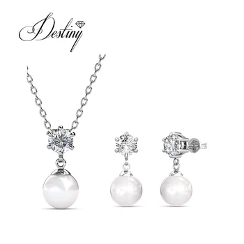 Destiny Jewellery gold Pauline jewelry set silver 925 fashion pearl necklace and earrings Crystal jewelry