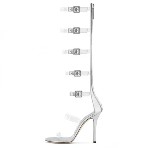 Latest Ladies Heeled Summer Transparent Shoes Stiletto Heels Sexy High Heel Silver Strappy Sandals Women Clear Gladiator Boots