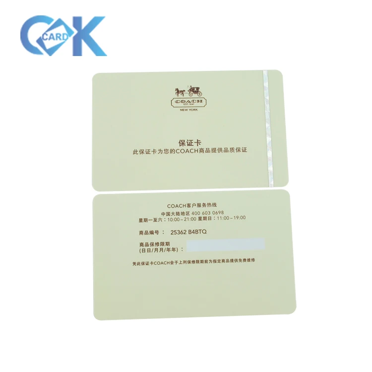 Free Design Custom Pvc Warranty Card High Quality Guarantee Card